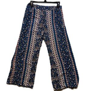 Angie Boho Wide‑Leg Pants  Women’s Small  Floral Stripe Print